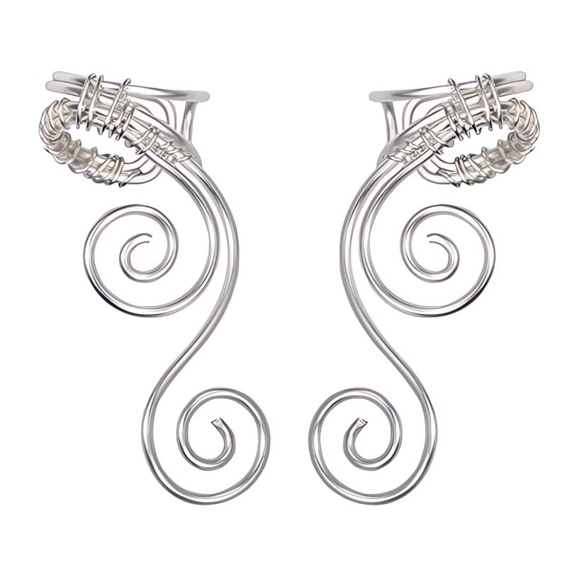 OwMell Handmade Ear Cuff Earrings, OwMell Elf Ear Cuffs No Piercing Hypoallergenic Simple Rolled Earrings Fantasy Costume for Party Wearing - Silver - Image 1